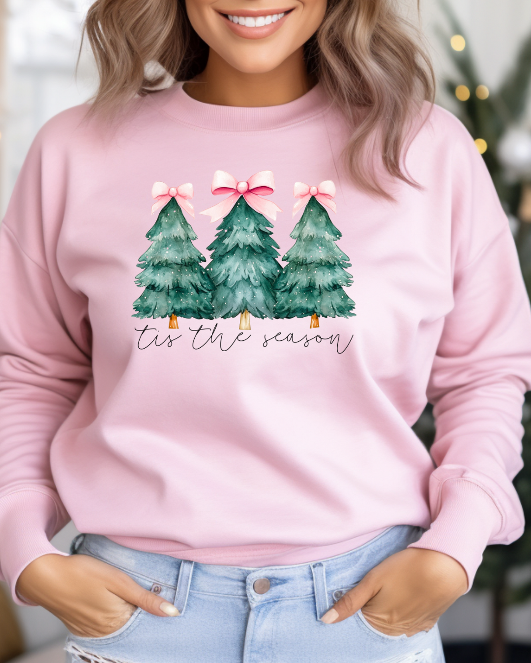 Tis the Season Pink Bow Trees Sweatshirt